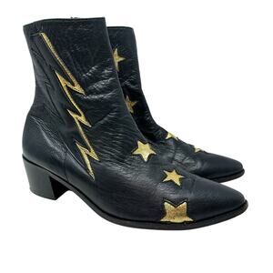 Modern Vice Golden Bolt Boot Embroidered Star Black Gold Size 39 US 9